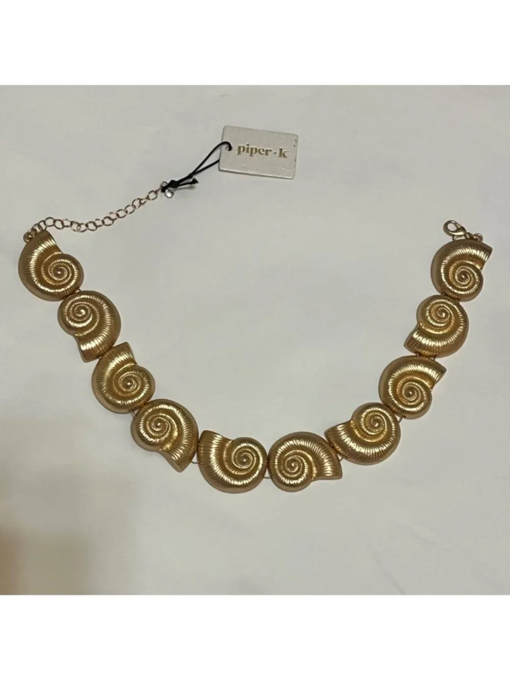 Gold-Tone Spiral Shell Statement Necklace By Piper K Adjustable Choker